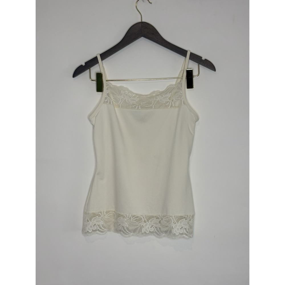 VTG White House Black Market Women Small Top Lace Trim Y2K Spaghetti Strap USA